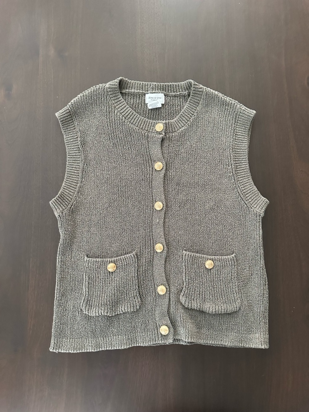 Song of Style Olive Green Gold Button-Front Knit Vest size Large